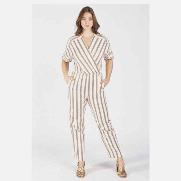 MAJE Pieni wrap-effect striped jumpsuit size 38/M $415 NWT - Picture 1 of 16